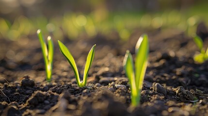 Wall Mural - Sprouting green shoots from the ground