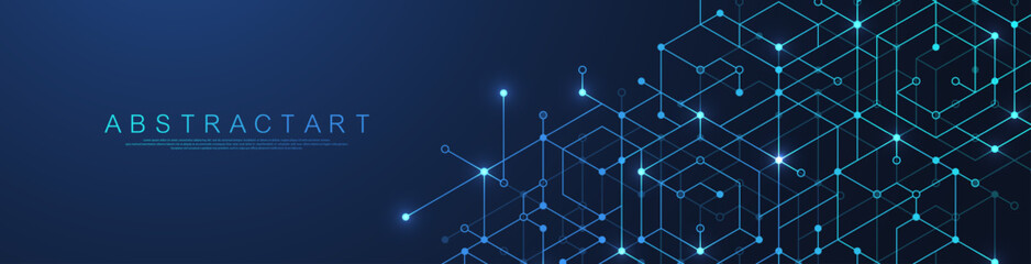 Leinwandbilder - Technology abstract background lines, dots and hexagons. Hexagonal digital concept for poster, banner, header, footer