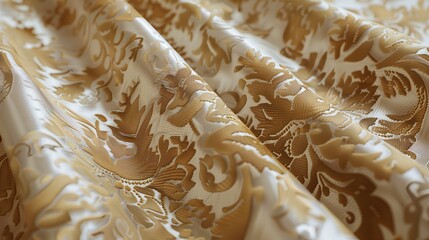 Poster - A gold and cream damask pattern adds elegance and sophistication, ideal for luxury interiors and events.