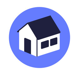Poster - Smart home, house icon in circle. Real estate symbol, residential building, property. Country cottage, household, accommodation, dwelling sticker. Flat vector illustration isolated on white background