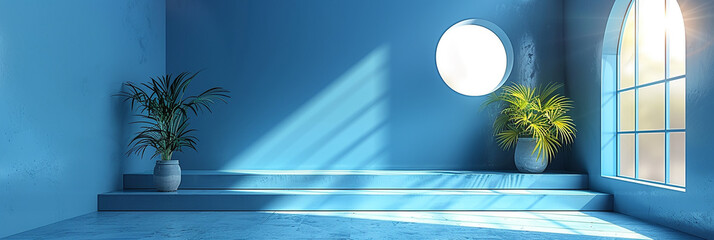 Wall Mural - Podium background blue platform product 3d stud