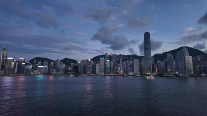 Poster - Video shooting from Tsim Sha Tsui about the view of Hong Kong Victoria Harbour at sunset.