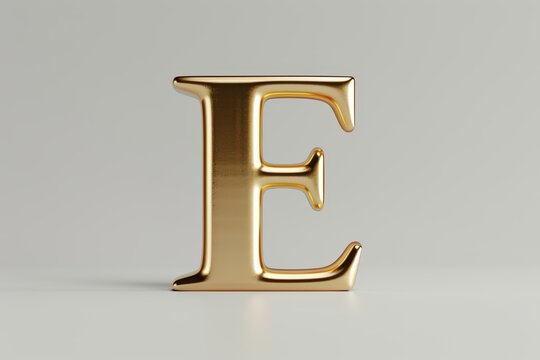 The letter E is made of gold and is on a white background