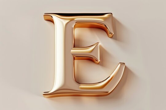 The letter E is made of gold and is on a white background