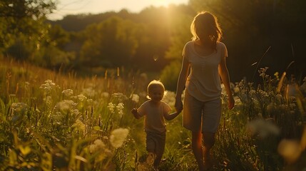 Childhood Bliss: A Mother's Love in the Summer Sun