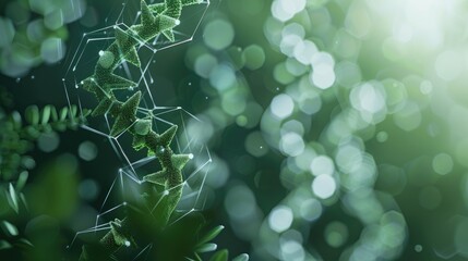 Wall Mural - dna helix with green and gray hexagons on abstract background molecular research concept with copysp