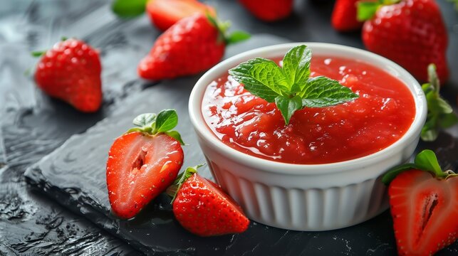 Colorful Applesauce and Strawberry Delight on White Plate