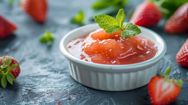 Colorful Applesauce and Strawberry Delight on White Plate