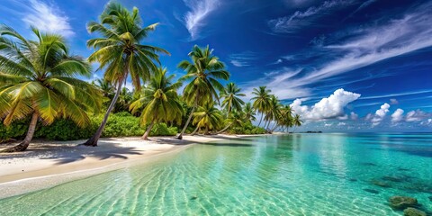 Poster - A serene tropical paradise beach with crystal clear waters and palm trees , paradise, beach, tropical