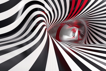 Wall Mural - Abstract illustration of white and black stripes in spiral tunnel