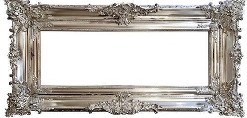 Wall Mural - Antique silver frame with elaborate engravings and ornate corners, captured in stunning resolution