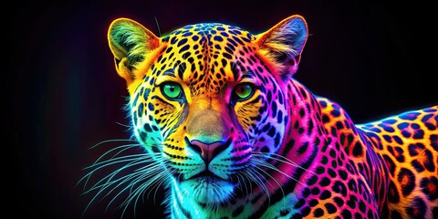 Canvas Print - Vibrant neon colored leopard in a bold and eye-catching design, wildlife, animal, neon, vibrant, colorful, pattern, fur, texture