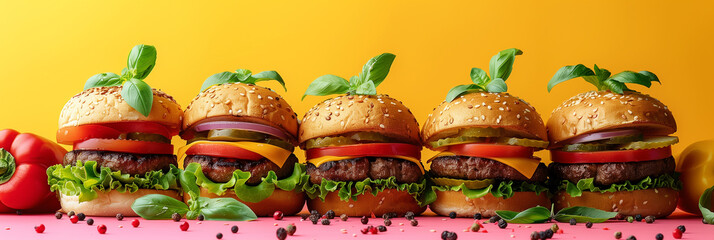 Wall Mural - Vegan burgers and fresh vegetables, bright colors