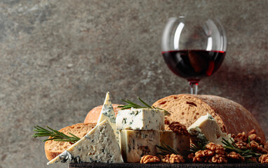 Wall Mural - Blue cheese and red wine.