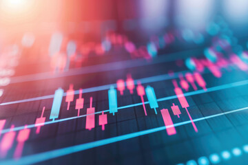 Poster - Abstract financial graph and chart, showing economic growth, decline, technical analysis indicators in vibrant futuristic colors.