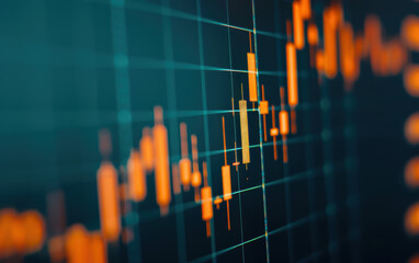 Poster - Close-up of a glowing stock market graph showcasing dynamic financial data and analysis. Ideal for business, finance, and economic themes.