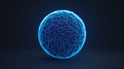 Poster - A mesmerizing abstract digital illustration of a glowing blue sphere with intricate network patterns, set against a dark background.
