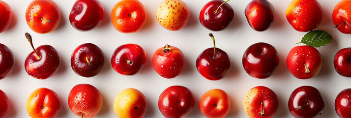 Wall Mural - Still life product photography with multiple fruits in a pattern, minimalist style