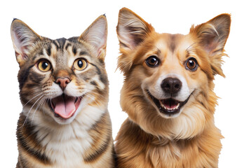 Smiling cat and dog portrait, cut out - stock png.