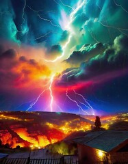 Wall Mural - lightning over the city