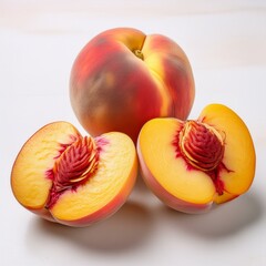 Blushing Peach- A ripe, blushing peach with its velvety skin in shades of pink and yellow