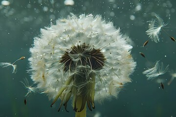 Close-Up of Dandelion Seeds Blowing in the Wind Against a Dark Background - Nature and Botanical Photography for Posters