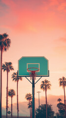 Wall Mural - basketball hoop at sunset