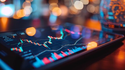 Poster - Close-up of a tablet displaying cryptocurrency price charts and trading volumes.