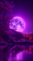 Sticker - Purple Moon Reflecting on Water 4k animation