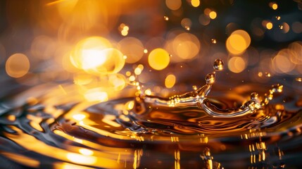 Aufkleber - Close-up of perfume droplets splashing into a pool of liquid, creating ripples.