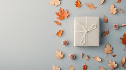 Wall Mural - present gift box. Autumn background. Copy space.