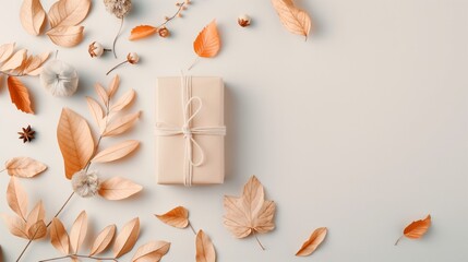 Wall Mural - present gift box. Autumn background. Copy space.