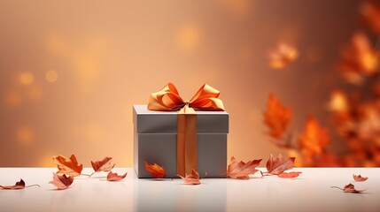 Wall Mural - present gift box. Autumn background. Copy space.