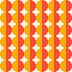 Poster - Trendy retro geometric seamless pattern with colorful semicircles and circles. Modern abstract background. Red, beige and yellow colors. Vector illustration	