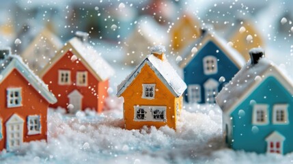 Wall Mural - A group of toy houses sitting on top of a snow covered ground