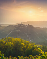 Wall Mural - Langhe vineyards landscape and Castiglione Falletto, Piedmont, Italy Europe.