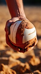 Poster - a person holding a ball with the word  sand  on it.