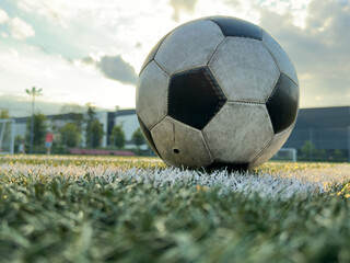 Wall Mural - soccer Football on Corner kick line of ball and a soccer field , football field , background texture