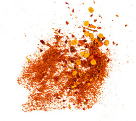 Wall Mural - the pile of a ground red chili pepper, dry paprika powder spice, graphic element isolated on a transparent background
