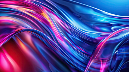 Fototapete - Abstract iridescent neon holographic twisted wake in motion. Vibrant colorful gradient design element for banner, background