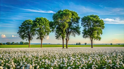 Wall Mural - Tall cotton trees standing majestic in a lush field , cotton, trees, field, landscape, agriculture, rural, plantation, growth, nature