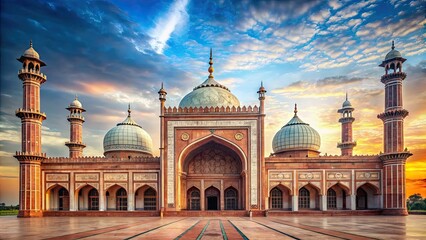 Canvas Print - Beautiful mosque with intricate Indian architecture details , Indian, Mosque, Architecture, Building, Ornate, Minaret