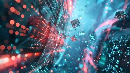 Poster - a transformation process where sensitive data elements morph into innocuous tokens, floating in a cybernetic environment