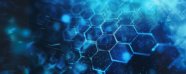 Poster - Abstract blue hexagon pattern with glowing lights