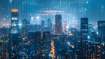 Wall Mural - a futuristic city skyline, where buildings glow with energy-efficient lighting and smart sensors adjust energy usage in real-time, showcasing the power of energy efficiency