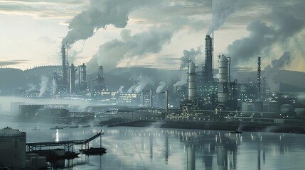 Poster - an industrial complex where carbon capture and storage technologies work silently underground, trapping emissions and safeguarding the atmosphere, preserving the planet for future generations