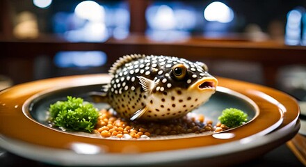 Sticker - Pufferfish dish in a Japanese restaurant.