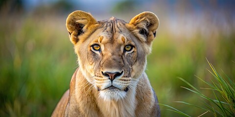 Sticker - Close-up image of a lioness roaming in the wild , wildlife, nature, animals, predator, safari, Africa, majestic, fierce