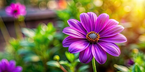 Sticker - A vibrant violet flower blooming in a garden, purple, vibrant, flower, blooming, garden, nature, petal, beauty, close-up