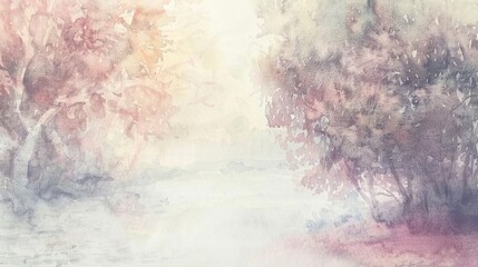 Wall Mural - Watercolor Landscape of a Misty Forest